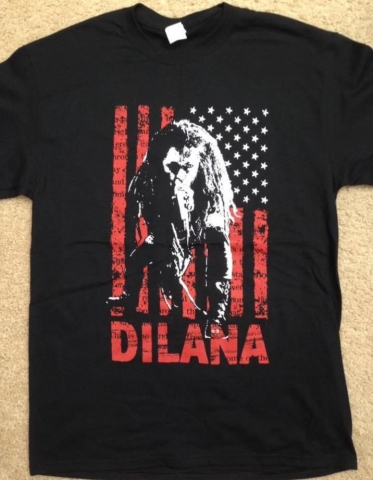 Dilana shirt, image of Dilana singing in front of USA flag